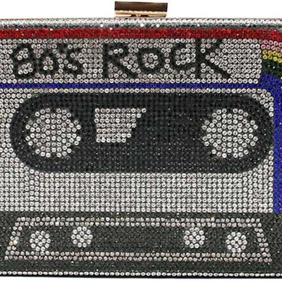 Women Retro Radio Tape-shape Rhinestone Clutch Purse Vintage Crystal Evening Han - Picture 1 of 6
